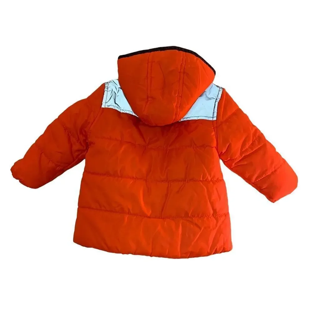 CARTER’S Boy’s Neon Orange and Reflective Shoulders Hooded Coat / Size: 18 Mos